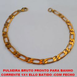 PULSEIRA BRUTO PRONTO PARA BANHO (XC0122)CORRENTE 1X1 ELLO BATIDO -COM FECHO LAGOSTA - LARGURA 8MM - TAMANHO 20CM PESO 7,9GR - BRU3033