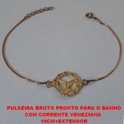 PULSEIRA BRUTO PRONTO PARA O BANHO COM CORRENTE VENEZIANA 19CM+EXTENSOR COM PINGENTE DO ESPIRITO SANTO 17MM - PESO 2,2GR BRU4256