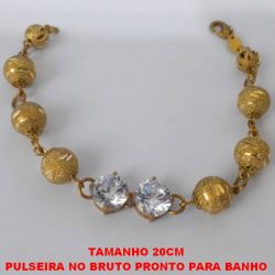 PULSEIRA NO BRUTO PRONTO PARA BANHO COM BOLAS TRABALHADAS EM LATÃO 10X10MM E 8MM COM FECHO LAGOSTA - E ZIRCONIAS DE 10X10MM -COM BASE EM ALTA FUSÃO PESO 10GR - BRU1685