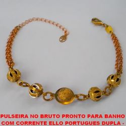 PULSEIRA NO BRUTO PRONTO PARA BANHO  COM CORRENTE ELLO PORTUGUES DUPLA -  FECHO LAGOSTA - TAMANHO 17CM - PESO 4,4GR  E EXTENSOR - BOLAS DE LATÃO DE 8MM -  BRU1626