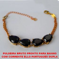 PULSEIRA BRUTO PRONTO PARA BANHO  COM CORRENTE ELLO PORTUGUES DUPLA  COM FECHO LAGOSTA - 16CM+EXTENSOR BASE EM ALTA FUSÃO - ZIRCONIA 10X14MM -  PESO 10GR - BRU1143