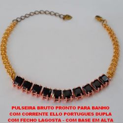 PULSEIRA BRUTO PRONTO PARA BANHO COM CORRENTE ELLO PORTUGUES DUPLA COM FECHO LAGOSTA - COM BASE EM ALTA FUSÃO - ZIRCONIAS NEGRAS PESO 6,5GR - BRU16,32