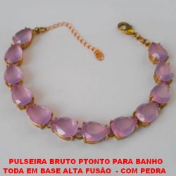 PULSEIRA BRUTO PTONTO PARA BANHO TODA EM BASE ALTA FUSÃO  - COM PEDRA  10X14MM - 18CM+EXTENSOR -  PESO 17,20GR BRU1116