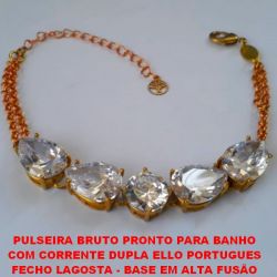 PULSEIRA BRUTO PRONTO PARA BANHO  COM CORRENTE DUPLA ELLO PORTUGUES  FECHO LAGOSTA - BASE EM ALTA FUSÃO  10X14 E 10X10MM - COM PEDRAS DE ZIRCONIAS  TAMANHO 17CM+EXTENSOR - PESO 11,7GR -  BRU1125