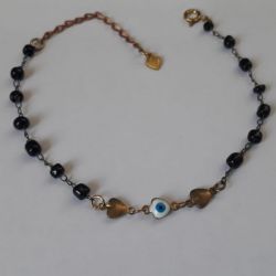 PULSEIRA  BRUTO PRONTO PARA BANHO TODA EM PORCELANA NEGRA 2MM - COM LINDO  OLHO GREGO - COM FECHO REDONDO 18CM +EXTENSOR  - PESO 2,9GR - BRU2673