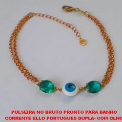 PULSEIRA NO BRUTO PRONTO PARA BANHO COM CORRENTE ELLO PORTUGUES DUPLA- COM OLHO GREGO E ZIRCONIA - FECHO LAGOSTA - TAMANHO 18CM COM EXTENSOR - PESO 5,8GR - BRU1030