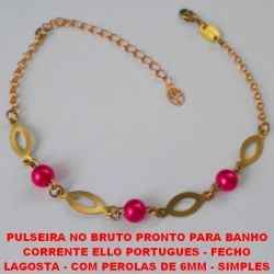 PULSEIRA NO BRUTO PRONTO PARA BANHO  CORRENTE ELLO PORTUGUES - FECHO  LAGOSTA - COM PEROLAS DE 6MM - SIMPLES  E DELICADA - TAMANHO 18CM+EXTENSOR BRU1734