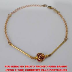 PULSEIRA NO BRUTO PRONTO PARA BANHO  (PESO 2,7GR) CORRENTE ELLO PORTUGUES COM ENTREMEIO DE PINO E CORAÇÃO E PEDRA CRISTAL COM FECHO LAGOSTA - 18CM+EXTENSOR BRU3353