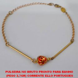 PULSEIRA NO BRUTO PRONTO PARA BANHO  (PESO 2,7GR) CORRENTE ELLO PORTUGUES COM ENTREMEIO DE PINO E CORAÇÃO E PEDRA CRISTAL COM FECHO LAGOSTA - 18CM+EXTENSOR BRU1607