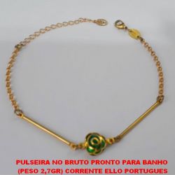 PULSEIRA NO BRUTO PRONTO PARA BANHO  (PESO 2,7GR) CORRENTE ELLO PORTUGUES COM ENTREMEIO DE PINO E CORAÇÃO E PEDRA CRISTAL COM FECHO LAGOSTA - 18CM+EXTENSOR BRU1252