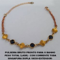 PULSEIRA BRUTO PRONTO PARA O BANHO  PESO TOTAL 2,4GR) - COM CORRENTE TODA SINGAPURA DUPLA 18CM+EXTENSOR-  FECHO LAGOSTA - COM CONCHINHAS E CRISTAL BRU2797