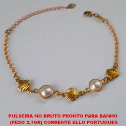 PULSEIRA NO BRUTO PRONTO PARA BANHO  (PESO 2,7GR) CORRENTE ELLO PORTUGUES COM ENTREMEIO COM PEROLAS E CONCHAS  COM FECHO LAGOSTA - 18CM+EXTENSOR BRU4267