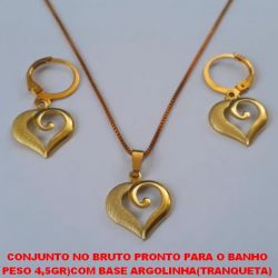 CONJUNTO NO BRUTO PRONTO PARA O BANHO PESO 4,5GR)COM BASE ARGOLINHA(TRANQUETA) COM CORRENTE VENEZIANA DE 45CM+EXTENSOR (3233)CORAÇÃO 13MM VAZ 1 LADO RETIC 1 LADO LISO BRU2475