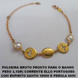 PULSEIRA BRUTO PRONTO PARA O BANHO  PESO 3,1GR) CORRENTE ELLO PORTUGUES COM ESPIRITO SANTP E PEROLA 6MM COMPRIMENTO 18+EXTENSOR BRU4037