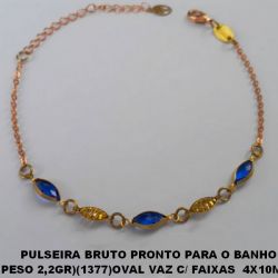 PULSEIRA BRUTO PRONTO PARA O BANHO  PESO 2,2GR)(1377)   OVAL VAZ C/ FAIXAS  4X10MM   ENTREMEIO DE CRISTAL AZUL SEXTAVADO TAMANHO 17CM+EXTENSOR (FECHO LAGOSTA)  BRU4052