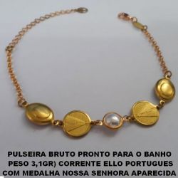PULSEIRA BRUTO PRONTO PARA O BANHO  PESO 3,1GR) CORRENTE ELLO PORTUGUES COM MEDALHA NOSSA SENHORA APARECIDA  DE 10MM COMPRIMENTO 18+EXTENSOR BRU2799