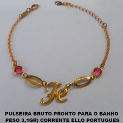 PULSEIRA BRUTO PRONTO PARA O BANHO  PESO 3,1GR) CORRENTE ELLO PORTUGUES COM PINGENTE FÉ E CRISTAL ROSA COMPRIMENTO 18+EXTENSOR BRU4551