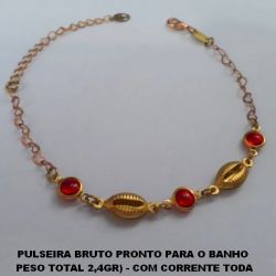 PULSEIRA BRUTO PRONTO PARA O BANHO  PESO TOTAL 2,4GR) - COM CORRENTE TODA EM CORAÇÃO 18CM+EXTENSOR-  FECHO LAGOSTA - CRISTAL  BUZIOS  BRU3220