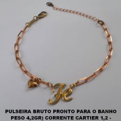PULSEIRA BRUTO PRONTO PARA O BANHO  PESO 4,2GR) CORRENTE CARTIER 1,2 -  (3692)COM PINGENTE FÉ 15MM COM CORAÇÃO - FECHO LAGOSTA - 19CM +EXTENSOR - BRU1758