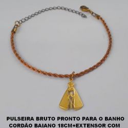 PULSEIRA BRUTO PRONTO PARA O BANHO CORDÃO BAIANO 18CM+EXTENSOR COM  PINGENTE DE NOSSA SENHORA APARECIDA  VAZADA 20MM C/ CABEÇA E MANTO - PESO 4,6GR - BRU0144