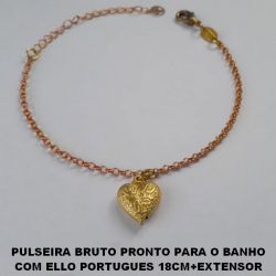 PULSEIRA BRUTO PRONTO PARA O BANHO COM ELLO PORTUGUES 18CM+EXTENSOR (464) PINGENTE CORAÇAO C/ DESENHO 15MM PESO TOTAL 3,2GR - BRU3165