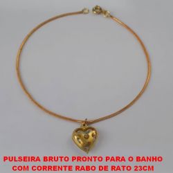 PULSEIRA BRUTO PRONTO PARA O BANHO COM CORRENTE RABO DE RATO 23CM (3545) CORAÇÃO VAZADO DUPLO 12MM PESO TOTAL 2,3GR - BRU2331