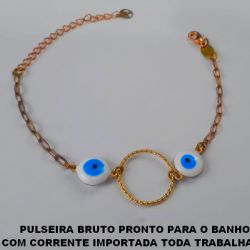 PULSEIRA BRUTO PRONTO PARA O BANHO COM CORRENTE IMPORTADA TODA TRABALHADA DUAS PEDRA DE OLHO GREGO DE 10MM - COM FECHO LAGOSTA - E ARGOLA DE 18MM  - BRU2307