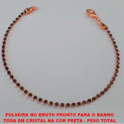 PULSEIRA NO BRUTO PRONTO PARA O BANHO TODA EM CRISTAL NA COR PRETA - PESO TOTAL 1,9GR - TAMANHO 18CM - COM FECHO LAGOSTA BRU1261