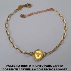 PULSEIRA BRUTO PRONTO PARA BANHO  CORRENTE CARTIER 1.0 COM FECHO LAGOSTA (3.147)MEDALHA DO ESPIRITO SANTO 13MM PESO TOTAL 3,2GR -(18CM +EXTENSOR)   BRU0882