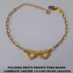 PULSEIRA BRUTO PRONTO PARA BANHO  CORRENTE CARTIER 1.0 COM FECHO LAGOSTA (3.651)CORAÇÃO 13MM - PESO TOTAL 3,2GR -(18CM +EXTENSOR)   BRU1198