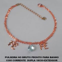 PULSEIRA NO BRUTO PRONTO PARA BANHO COM CORRENTE  DUPLA 18CM+EXTENSOR PALAVRA FÉ E ZIRCONIA PESO TOTAL 2,2GR - BRU0382