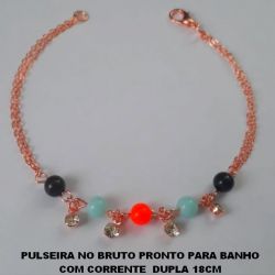 PULSEIRA NO BRUTO PRONTO PARA BANHO COM CORRENTE  DUPLA 18CM COM CONTAS COLORIDAS E CRISTAL PESO TOTAL 2,2GR - BRU0363