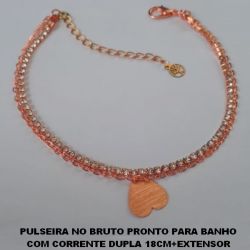 PULSEIRA NO BRUTO PRONTO PARA BANHO COM CORRENTE DUPLA 18CM+EXTENSOR  UMA CORRENTE TODA EM CRISTAL PESO TOTAL 3,5GR - BRU0398