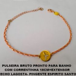 PULSEIRA BRUTO PRONTO PARA BANHO(1988)  COM CORRENTINHA 18CM+EXTENSOR FECHO LAGOSTA- PINGENTE ESPIRITO SANTO  14MM - PESO TOTAL 2,8GR BRU2355