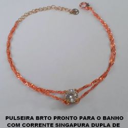 PULSEIRA BRUTO PRONTO PARA O BANHO COM CORRENTE SINGAPURA DUPLA DE  18CM+EXTENSOR - COM FECHO LAGOSTA E PEDRA DE ZIRCONIA DE 8MM - BRU1212