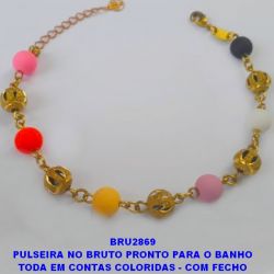 PULSEIRA NO BRUTO PRONTO PARA O BANHO TODA EM CONTAS COLORIDAS - COM FECHO LAGOSTA - TAMANHO 18CM+EXTENSOR(''MODELO COLORIDO'') PESO 3,6GR - BRU2869