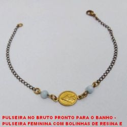 PULSEIRA NO BRUTO PRONTO PARA O BANHO -  PULSEIRA FEMININA COM BOLINHAS DE RESINA E  CONECTOR DE NOSSA SENHORA DE FATIMA - TAMANHO:19,4CM -  PESO:1,8GR - BRU3655