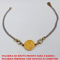 PULSEIRA NO BRUTO PRONTO PARA O BANHO -  PULSEIRA FEMININA COM CRISTAIS E CONECTOR  DE NOSSA SENHORA - TAMANHO:18,7CM - PESO: 2,0GR - BRU3721
