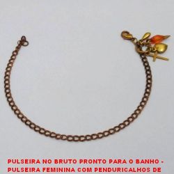 PULSEIRA NO BRUTO PRONTO PARA O BANHO -  PULSEIRA FEMININA COM PENDURICALHOS DE  GOTA,MIÇANGA DE CRISTAL,CRUZ E CORAÇÃO -  TAMANHO:19,0CM - PESO:2,6GR - BRU3716