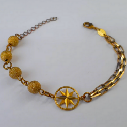 PULSEIRA  NO BRUTO PRONTO PARA O BANHO COM CORRENTE CARTIER DUPLA - BOLINHAS DIAMANTADA DE 6MM -COM FECHO LAGOSTA  COM 18CM+EXTENSOR BRU3885