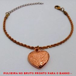 PULSEIRA NO BRUTO PRONTO PARA O BANHO -  PULSEIRA FEMININA COM CORDÃO BAIANO+FECHO  LAGOSTA E EXTENSOR E COM PINGENTE DE CORAÇÃO EM ABS-  TAMANHO:18,0CM - PESO:4,5GR - BRU3769