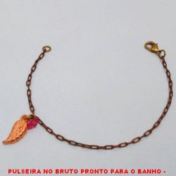 PULSEIRA NO BRUTO PRONTO PARA O BANHO -  PULSEIRA FEMININA COM PENDURICALHO DE FOLHA  E CRISTAL - TAMANHO:18,4CM - PESO:1,9GR -  BRU3918