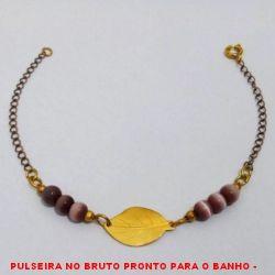 PULSEIRA NO BRUTO PRONTO PARA O BANHO -  PULSEIRA FEMININA COM BOLINHAS DE RESINA DE  4MM E CONECTOR DE FOLHA - TAMANHO:18,4CM -  PESO:2,4GR - BRU3924