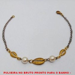 PULSEIRA NO BRUTO PRONTO PARA O BANHO -  PULSEIRA FEMININA COM BUZIOS E PÉROLAS DE  5MM - TAMANHO:19,5CM - PESO:1,5GR - BRU3940