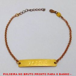 PULSEIRA NO BRUTO PRONTO PARA O BANHO -  PULSEIRA FEMININA COM CORRENTE ELLO  PORTUGUES+EXTENSOR COM PLACA COM A  PALAVRA JESUS  - TAMANHO:21,3CM - PESO:4,3GR -  BRU3877