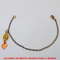 PULSEIRA NO BRUTO PRONTO PARA O BANHO -  PULSEIRA FEMININA COM PENDURICALHO DE  BUZIO E CORAÇÃO - TAMANHO:17,3CM - PESO: 1,7GR - BRU3931