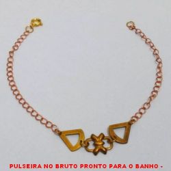 PULSEIRA NO BRUTO PRONTO PARA O BANHO -  PULSEIRA FEMININA COM CONECTORES DE  TRIÂNGULO E ''BORBOLETA'' - TAMANHO  20,2CM - PESO:1,6GR - BRU3836