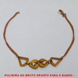 PULSEIRA NO BRUTO PRONTO PARA O BANHO -  PULSEIRA FEMININA COM CONECTORES DE  TRIÂNGULO E CORAÇÕES COM CRISTAL -  TAMANHO:20,7CM - PESO:1,8GR - BRU3911