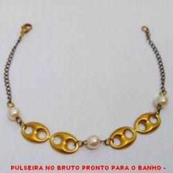 PULSEIRA NO BRUTO PRONTO PARA O BANHO -  PULSEIRA FEMININA COM PÉROLAS DE 5MM E  CONECTORES VAZADOS - TAMANHO:19,0CM -  PESO:2,4GR - BRU3939