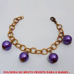 PULSEIRA NO BRUTO PRONTO PARA O BANHO -  PULSEIRA FEMININA COM PENDURICALHOS DE  BOLAS DE RESINA DE 13MM - TAMANHO:21,9CM -  PESO:16,2GR - BRU2430